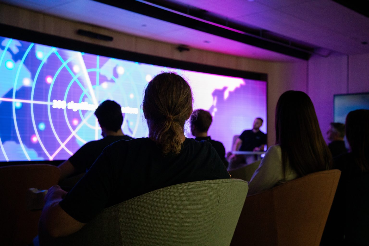 People watching a display solution at Microsoft Innovation Hub in London